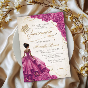 Pink Floral Dress Quinceañera Invitation