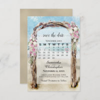 Pink Floral Driftwood Beach Arbor Calendar Wedding