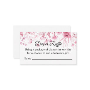 Pink Floral Drop, Diaper Raffle, Girl Baby Shower Enclosure Card