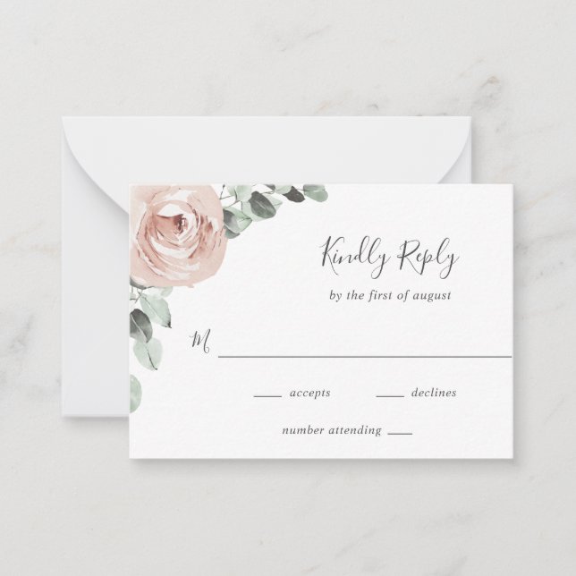 Pink Floral Dusty Rose Wedding Mini RSVP Card (Front)