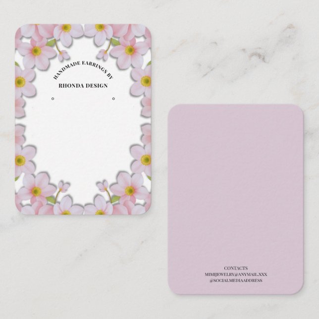 Pink Floral Earring Display  Business Card (Front/Back)