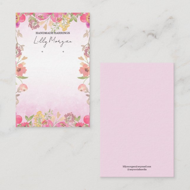 Pink Floral Earring Display  Business Card (Front/Back)