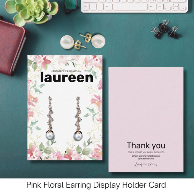 Pink Floral Earring Display  Business Card (Creator Uploaded)
