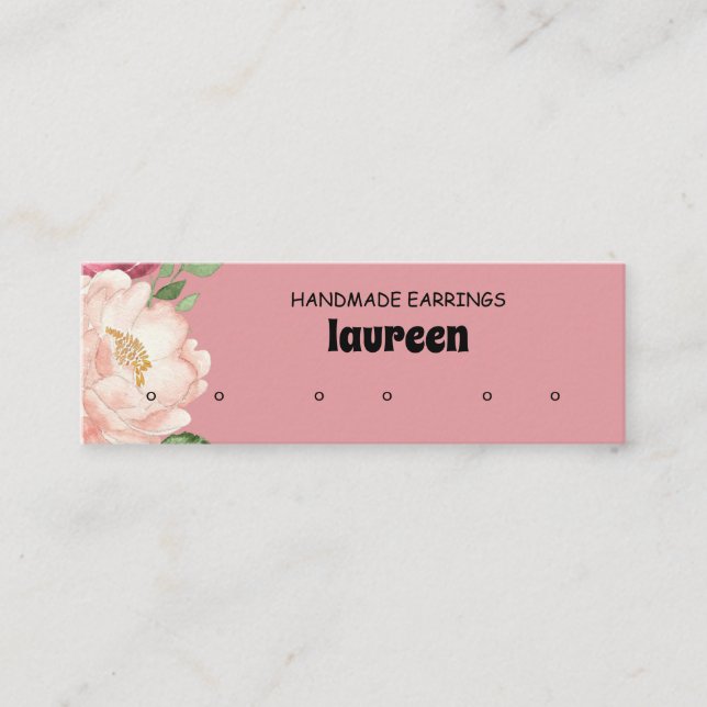 Pink Floral Earring Display  Business Card (Front)