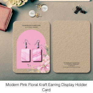 Pink Floral Earring Display Holder Business Card
