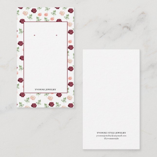 Pink Floral Earring Display Holder Business Card (Front/Back)