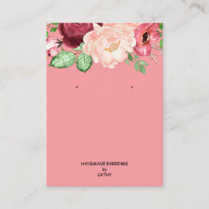 Pink Floral Earring Display Holder Card