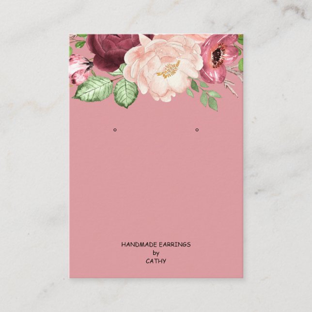 Pink Floral Earring Display Holder Card (Front)