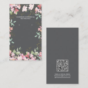 Pink Floral Earring Display Holder QR Code Card