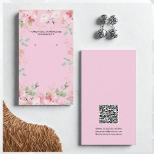 Pink Floral Earring Display Holder QR Code Card