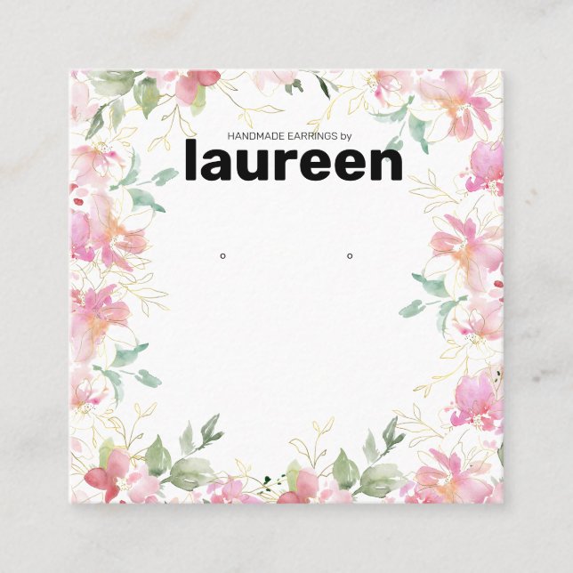 Pink Floral Earring Display  Square Business Card (Front)