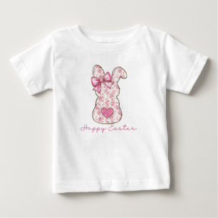 Pink Floral Easter Bunny Coquette Bow Baby T-Shirt