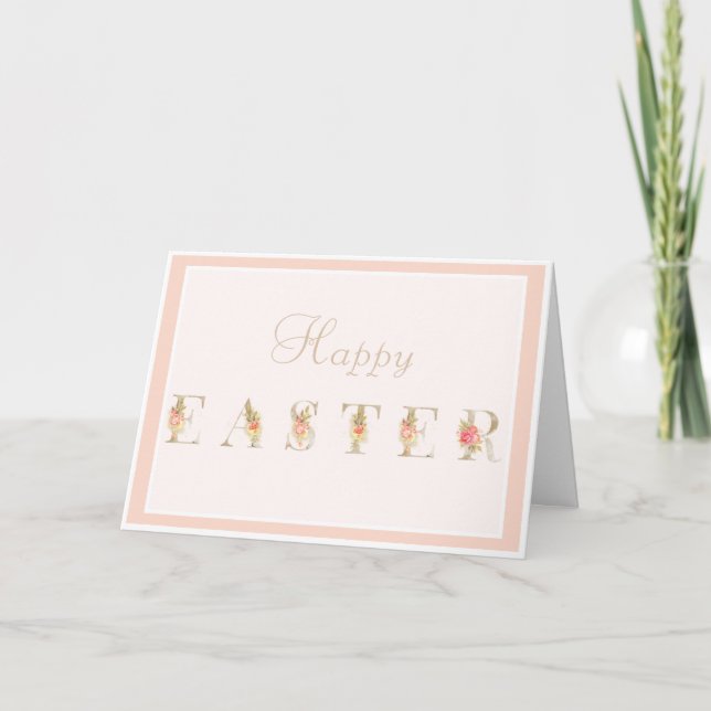 Pink Floral Easter Greeting Card (Front)
