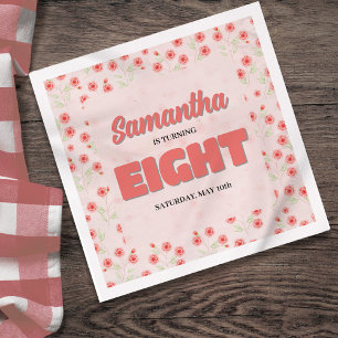 Pink Floral Eighth Birthday Girl Custom Party Napkin