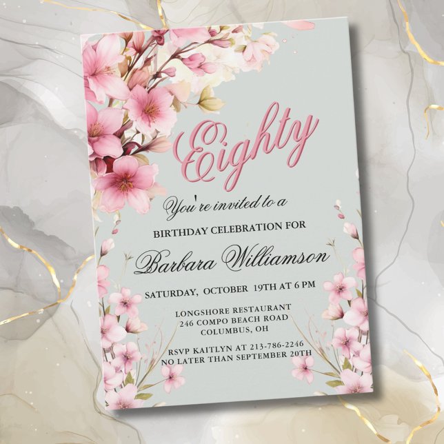 Pink Floral Elegance 80th Birthday Party Invitation (Creator Uploaded)