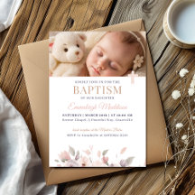 Pink Floral Elegance with Photo and Cross Baptism