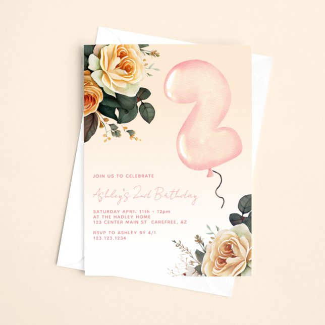 Pink Floral Elegant 2nd Birthday Invitation (Creator Uploaded)