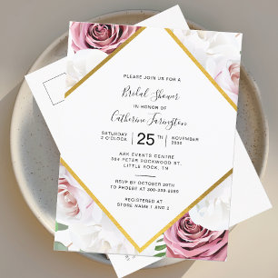 Pink Floral Elegant Bridal Shower Invitation Postcard
