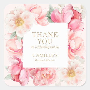 Pink Floral Elegant Bridal Shower Thank you Square Sticker