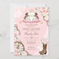 Pink Floral & Elegant Crest Cowgirl Ranch Sweet 16