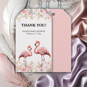 Pink Floral Elegant Flamingo Baby Shower Gift Tags