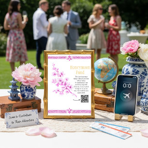 Pink floral Elegant Honeymoon Fund QR code sign Invitation