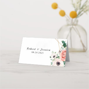 Pink Floral Elegant Modern Flowers Wedding Place Card