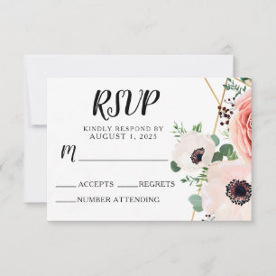 Pink Floral Elegant Modern Flowers Wedding RSVP Card