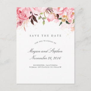 Pink Floral Elegant Save the Date Announcement Postcard