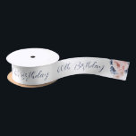 Pink Floral Elegant Script 60th Birthday Any Age Satin Ribbon<br><div class="desc">Elegant pink floral birthday Ribbon that you can easily customise with your details by clicking the "Personalise" button. Features modern popular typography with script text in navy blue TIP: Matching products available for your convenience</div>
