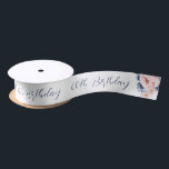 Pink Floral Elegant Script 60th Birthday Any Age Satin Ribbon<br><div class="desc">Elegant pink floral birthday Ribbon that you can easily customise with your details by clicking the "Personalise" button. Features modern popular typography with script text in navy blue TIP: Matching products available for your convenience</div>