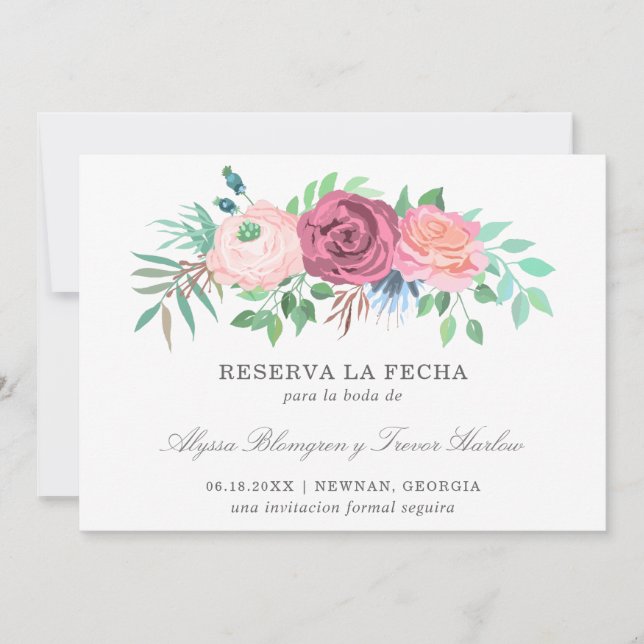 Pink Floral Elegant Spanish Wedding Save The Date (Front)