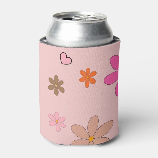 Pink Floral Elegant Watercolor Flower Drink Can Cooler (Can Front)