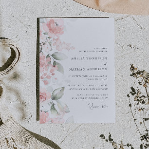 Pink Floral Elegant Watercolor Wedding Invitation