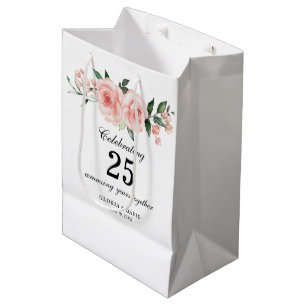 Pink Floral Elegant Wedding Medium Gift Bag