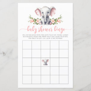 Pink Floral Elephant Baby Bingo Shower Game