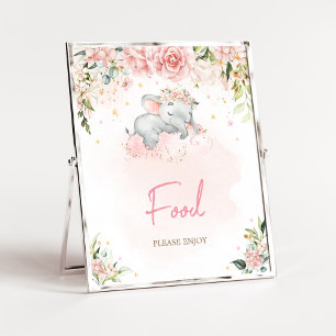 Pink Floral Elephant Baby Shower Food Poster