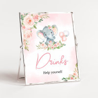Pink Floral Elephant Balloon Baby Shower Drinks