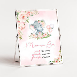 Pink Floral Elephant Balloon Mom Osa Bar Poster