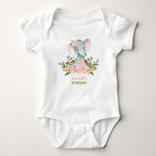Pink Floral Elephant Bodysuit 1st Birthday Party
