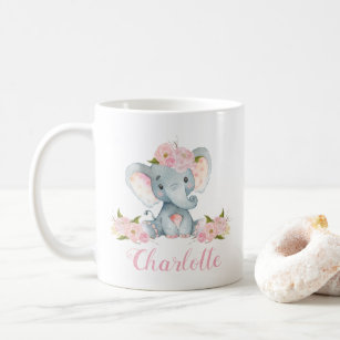 Pink Floral Elephant Coffee Mug Gift