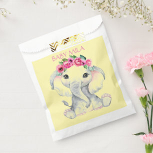 Pink Floral Elephant girl baby shower favor Favour Bags