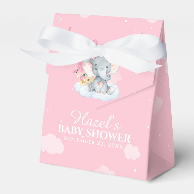Pink Floral Elephant Girl Baby Shower Thank You Favour Box (Front Side)