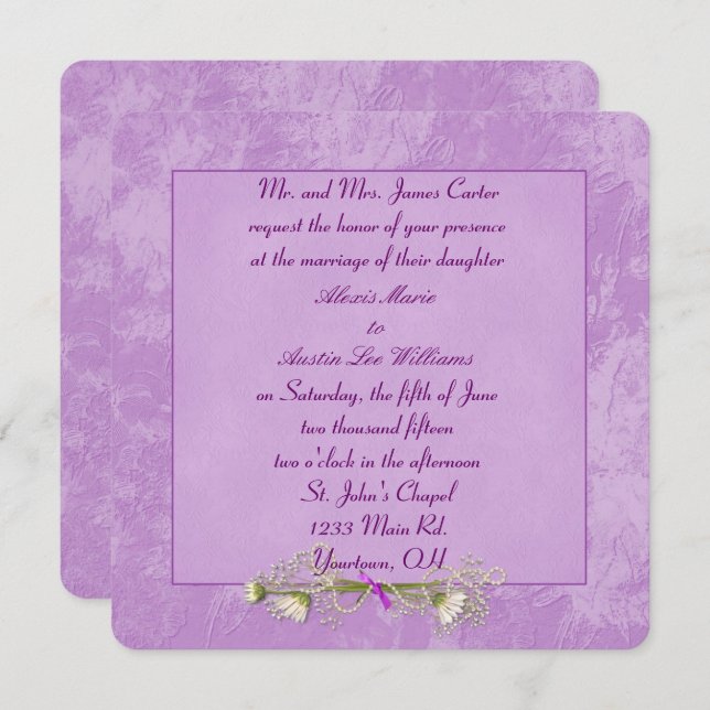 Pink Floral Embossed Wedding invitation (Front/Back)