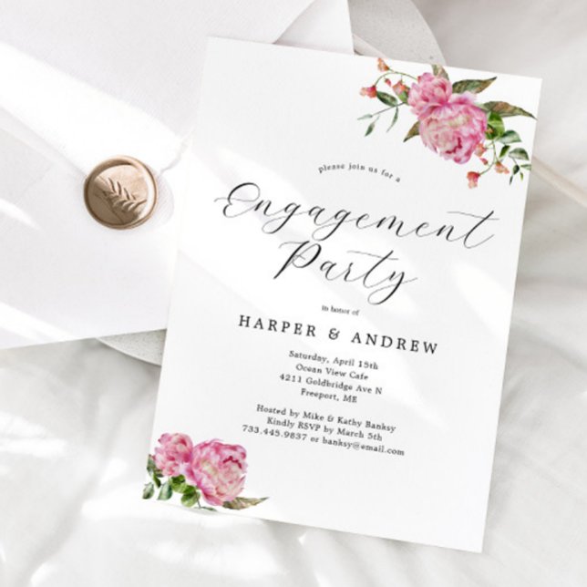 Pink Floral Engagement Party Invitation (Creator Uploaded)