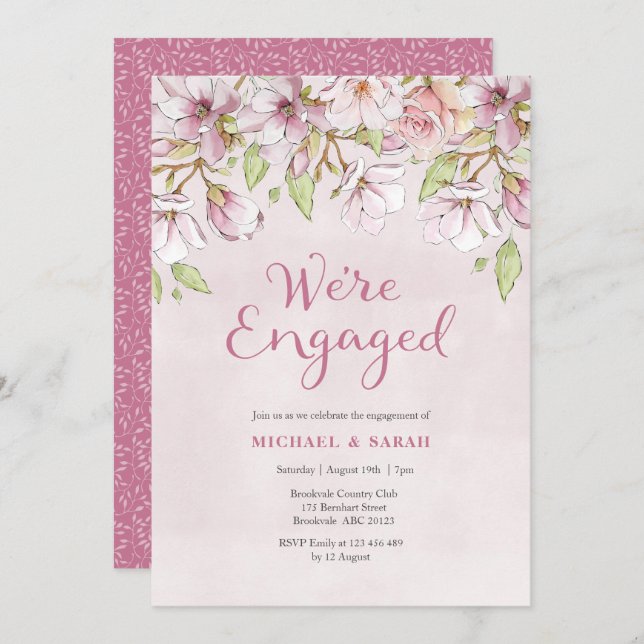 Pink Floral Engagement Party Invitation (Front/Back)