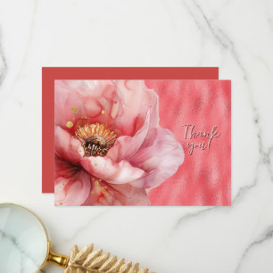 Pink Floral Enlarged on Shiny Pink Thank You Card