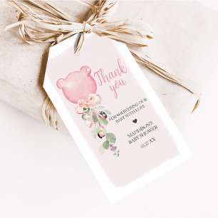 Pink Floral Eucalyptus Balloon Favour Tags