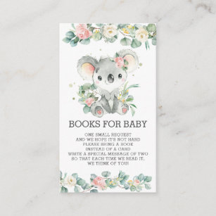 Pink Floral Eucalyptus Koala Books for Baby Girl Enclosure Card