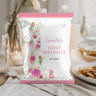 Pink Floral Fairy 1st Birthday Chip Bag Wrapper